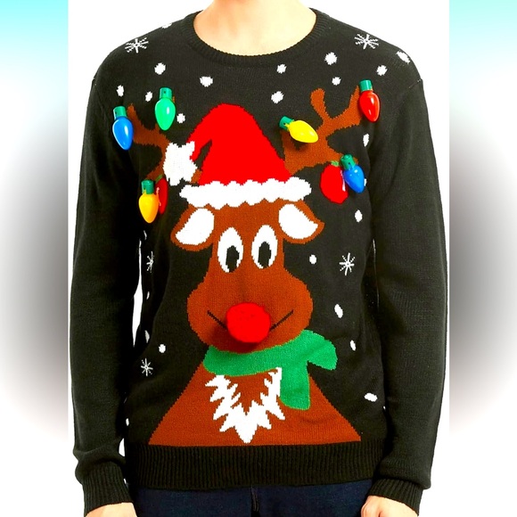Men's Christmas Rudolph Reindeer Holiday Festive Knitted Sweater - Picture 1 of 10
